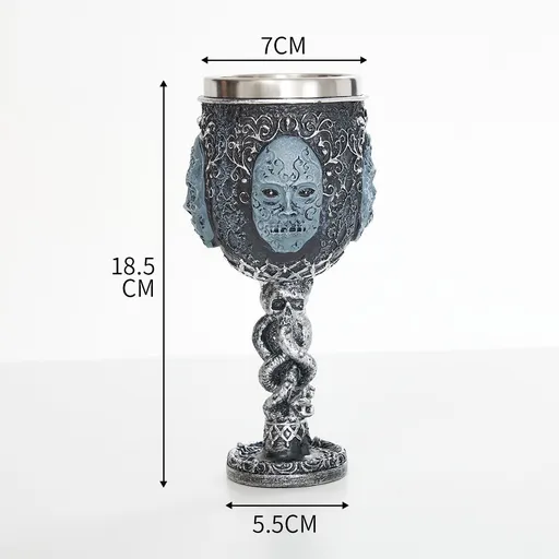 Resin Mask‑Embossed Wine Goblet 2 PCS, Twisted Stem Resin Cup, Stainless Steel Inner Cup for Christmas & Halloween Themed House Party