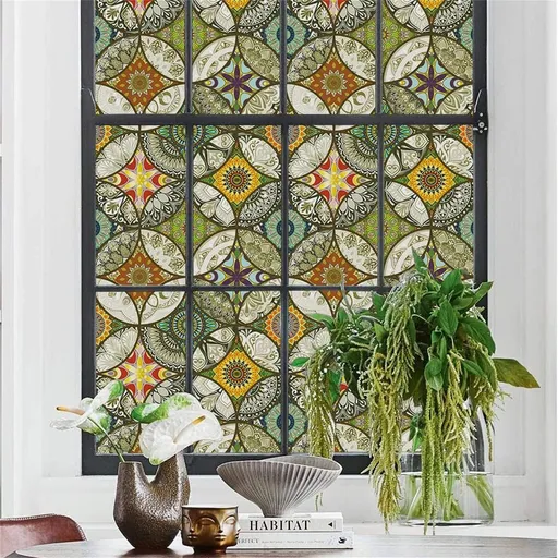 Film with Installation Tools Stained Glass Window Film for Bathroom Shower Door Heat Anti UV, 7.8 x 39 Inch