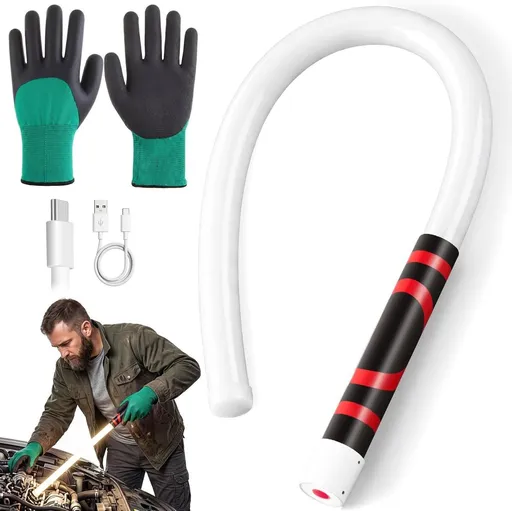 1Pack 30" Bendable LED Flashlight Stick Rechargeable, Classic with 1 Pair Gloves, Flexible Work Light Stick, High Lumen 3 Brightness Modes, 360° Rotate, Car Repair Mechanical Inspection - White - Size 1Pack