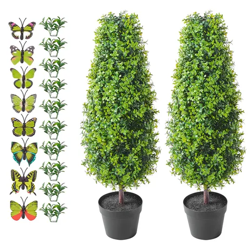2 Pack 91.4cm Artificial Boxwood Topiary Tree Faux Plant UV Decor In/Outdoor