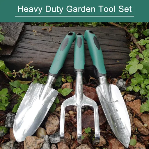 Garden Tools Set, 3 Piece Heavy Duty Gardening Tools Cast Aluminum with Soft Rubberized Non-Slip Handle, Durable Garden Hand Tools