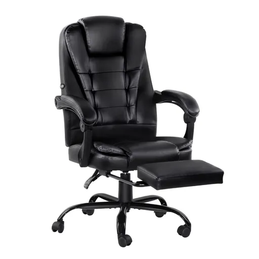 Artiss 2 Point Massage Office Chair PU Leather Footrest Black