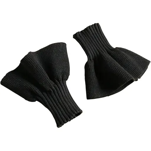Two pairs Knitted yarn cuffs for autumn and winter, warm accessories, elastic base, decorative fake sleeves(black）