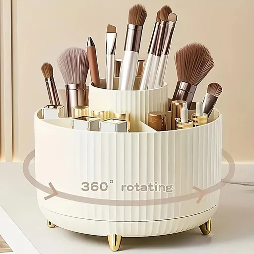 ✨ 360° Rotating Multi-Purpose Organizer | Multi-Layer Compartments & Non-Slip Base | Thickened Stripe Design, Perfect for Makeup, Desk & Car Storage/white