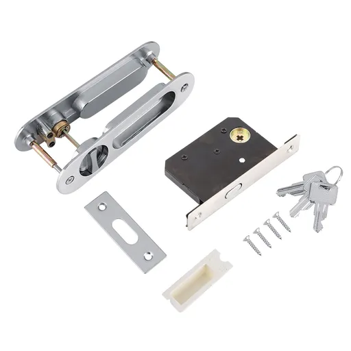 Sliding Door Lock Handle Anti theft with Keys for Barn Wood Furniture Hardware Silver