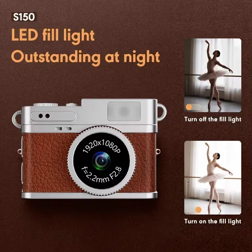 Mini camera retro version, wearable mini camera - 1080P high-definition video, 0.96-inch IPS screen, LED fill light, 17.5-gram ultra-light portable, suitable for Vlog shooting and travel, small pocket-sized photo recorder with 32GB card - small compa