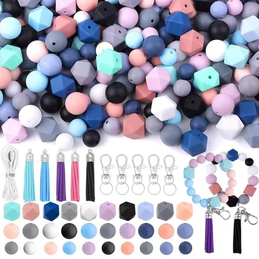 121 PCS Silicone Beads for Keychain Making Kit, Beads Multicolor Bulk Silicone Loose Beads for DIY Necklace Bracelet