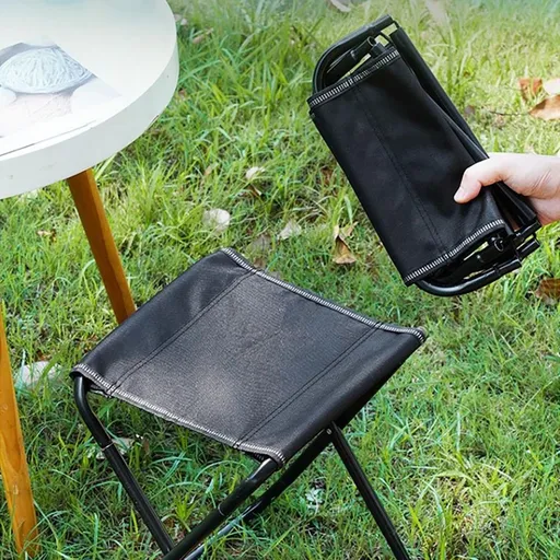 Portable Folding Camping Stool, Lightweight Collapsible Foot Stool | Heavy Duty Compact Folding Seat for Outdoor, Camping, Fishing, Hiking, BBQ | Aluminum Frame & Black Oxford Fabric 12x12in