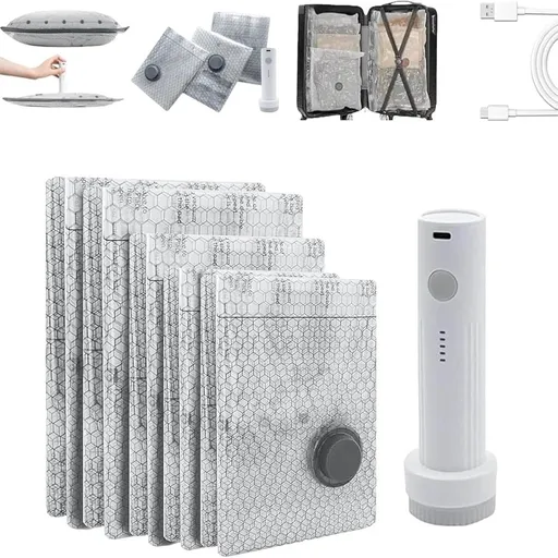 Cordless Travel Vacuum Storage, Compression Bag Set with Rechargeable Pump, 3 Sizes Waterproof and Reusable, Carry-on Size for Luggage