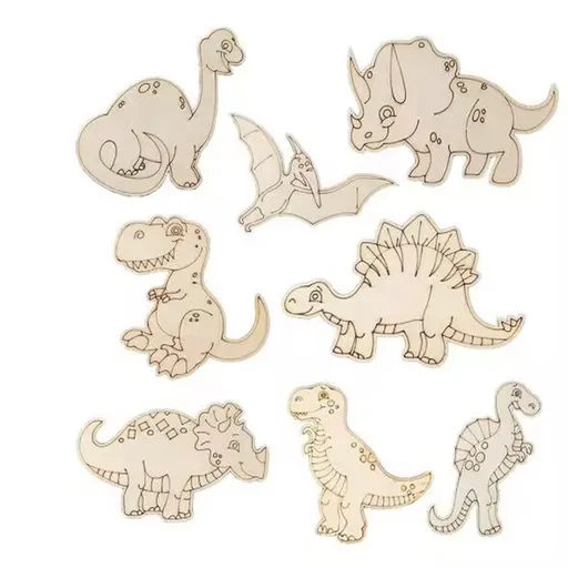 8 pcs Chips Crafts for Kids Wood Dinosaur Tags DIY Graffiti Slices Wood for Crafts Wood Craft Supplies Wood Cutouts Unfinished Wood
