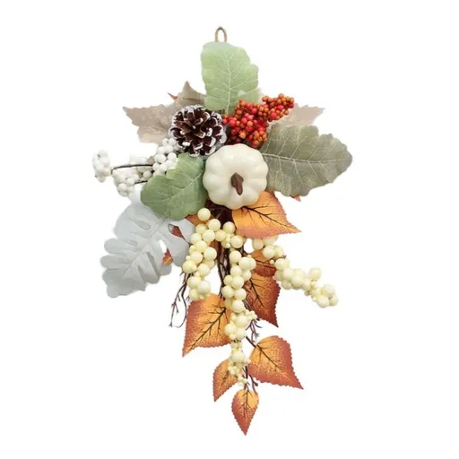 Fall Teardrop Hanging Wall Decoration, 15.75 in Fall Harvest Swag with Pumpkins,Maple Leaves Berries,Autumn Wreath for Front Door,Wall and Fireplace,Thanksgiving Swag Wreath