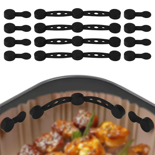 4 Pieces Silicone Air Fryer Paper Holder Clips to Keep Baking Liners in Place, Heat-Resistant Accessories for Round Air Fryers, Black