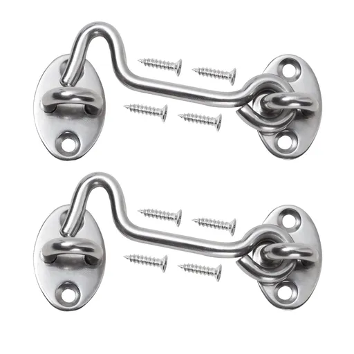 2 pcs Barn Door Latch Door Lock Hardware, Sliver Sliding Door Lock Eye Hook Latch with Screws, Rust-Resistant Metal Gate Latch