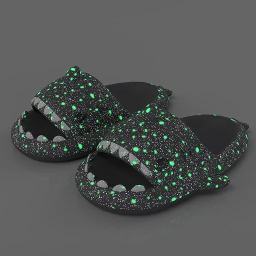 Ladies Shark Slippers Glowing Glitter Slippers Quick-Dry Slippers Non-Slip EVA - Black - Size 38