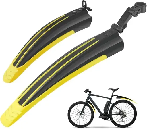 Adjustable PVC Front and Rear Bike Mudguard Set for Mountain, Road and Touring Bicycles with 20-26 Inch Wheels, Yellow and Black