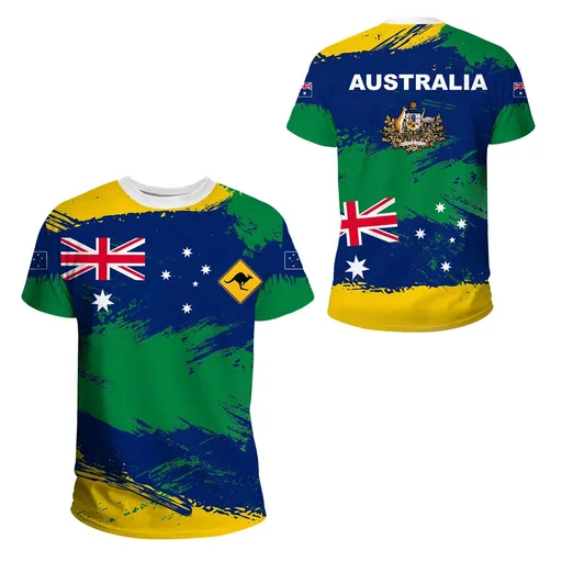 Australian Flag & Kangaroo Print Unisex O-Neck Short Sleeve T-Shirt Summer Breathable Cotton-Blend Streetwear Top（3XL）| Other styles Available in Store