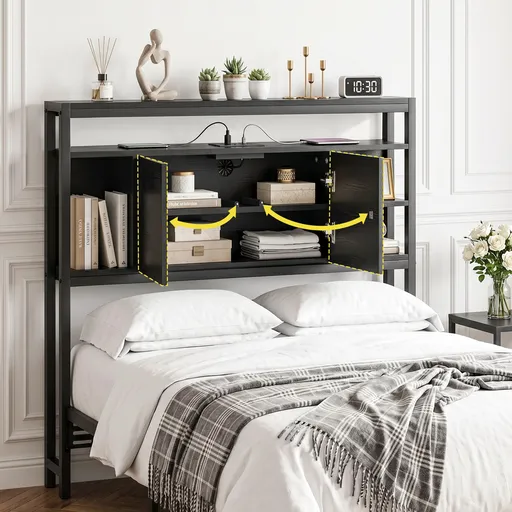 Artiss Bed Headboard King Single Storage Bedhead Charging Station Black