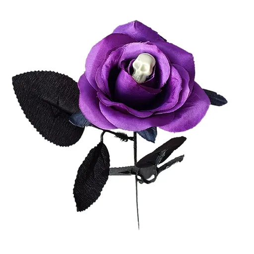 Artificial Rose Lifelike Decorative Fake Flower Bendable with Skull Head for Halloween Party 41cm Length 7cm Diameter