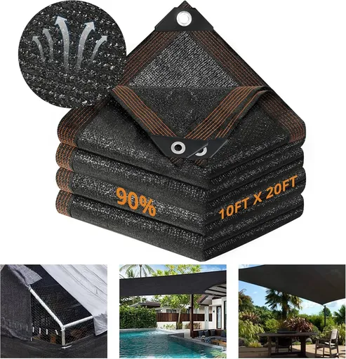 Garden 90% Shade Mesh Cloth, 10 x 20FT Sun Shade Net,Resistant Mesh Sun Shade Reinforced Grommets Shade Trap for Greenhouse,Plant,and Backyard Patio Sunshade,Pergola(Black-3x6m)