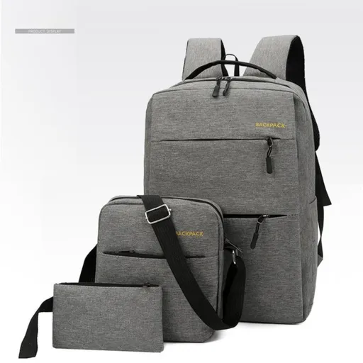 Grey 3-PCS Multi-Functional & Lightweight Backpacks Set for Students - Large Capacity Durable Travel Daypack with USB Charging Port, Fit in 14-Inch Laptop Bag