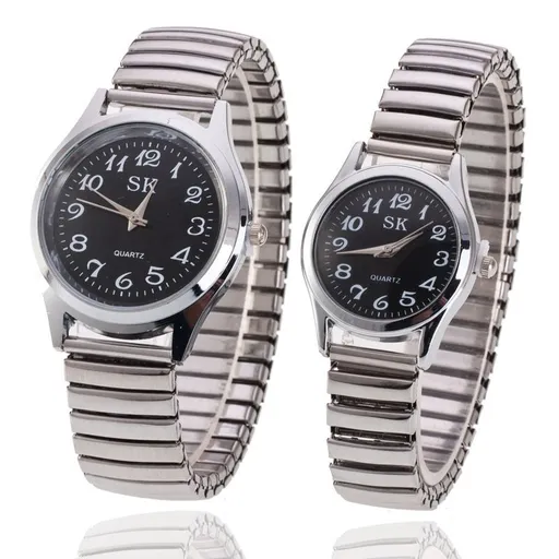 Quartz Watch Stainless Steel Elastic Band 38mm Silver Black Face Small Size