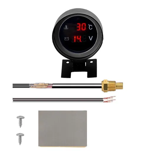 Round Led Digital Car Truck Water Temp Gauge Temperature Sensor Temperatura Voltmeter Volt Voltage Meter 2 in 1
