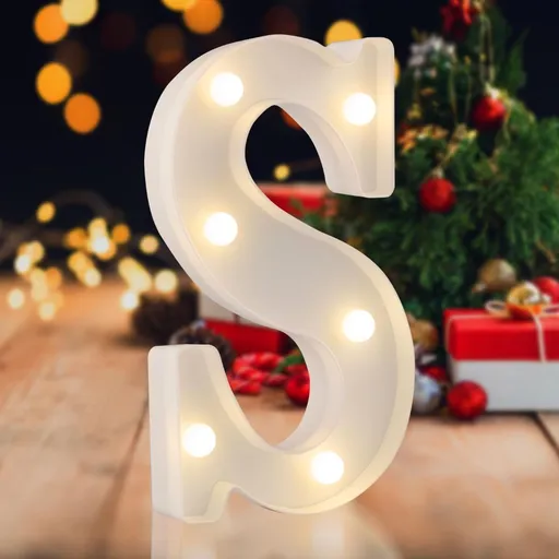 Sign letter S, warm white, 26 letters, 10 numbers, heart and & symbol; for birthday, party, Christmas, home, bar, wedding decoration; DIY word combinations; wall & tabletop display; battery operated.