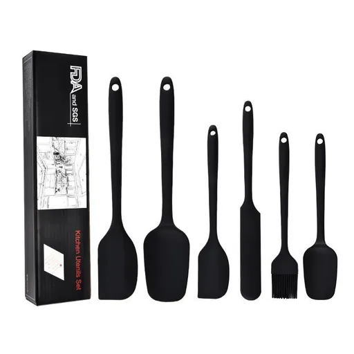 6Pcs Food-Grade Silicone Scraper Set, Baking Cream Spatulas (Black)(2 set/12PCS)