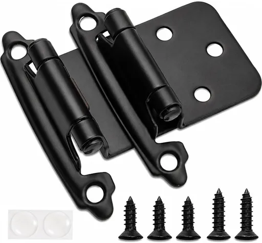 Cabinet Hinges Brushed Nickel for Kitchen Cabinets Doors (10 Pcs) -1/2" Overlay (Variable) -Self Closing Kitchen Cabinet Hinges Flush Mount w/Silicon Bumpers & Hardware Screws - Black