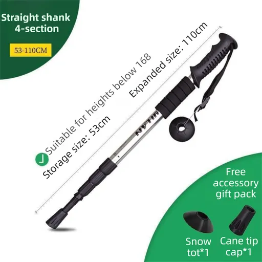 53-110 CM Silver Ultralight Telescopic Aluminum Trekking Pole (4-Section Straight Handle) - Professional & Compact Shock-Absorbing Trail Support