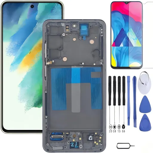 Samsung Galaxy S21 FE 5G Screen Replacement with Frame, 6.4" Dynamic AMOLED 2X Flat Touch Digitizer, Full Repair Tool Kit & Tempered Glass Protector for SM-G990U SM-G990U1 SM-G990W SM-G990B SM-G990E SM-G990N