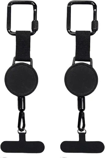 2 Pack Retractable Phone Tethers with Belt Clips, Anti-Theft Safety Lanyards for Smartphones, Keys and Travel Gear, Black