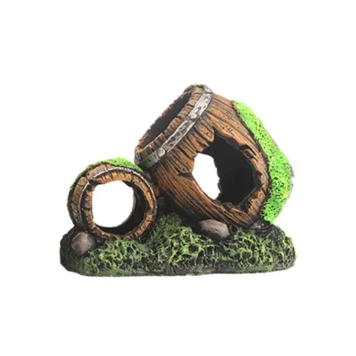 Aquarium Fish Tank Decoration Hiding Cave Simulation Barrel Aquascape Ornament - S