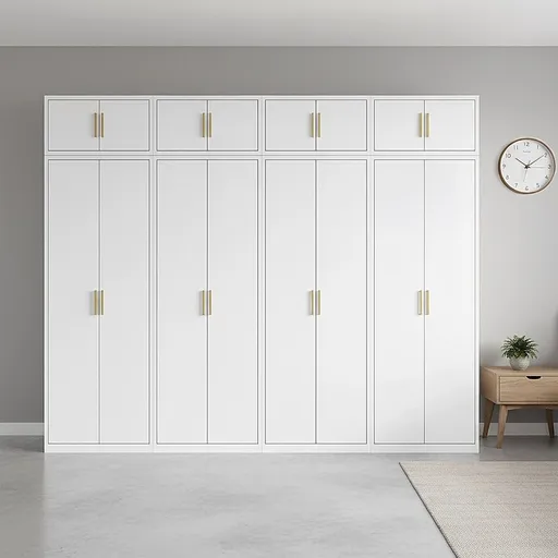 320x240cm 8-Door White Steel 3 Hanging and 1 Shelf Wardrobe with Gold Handle Storage Cabinet