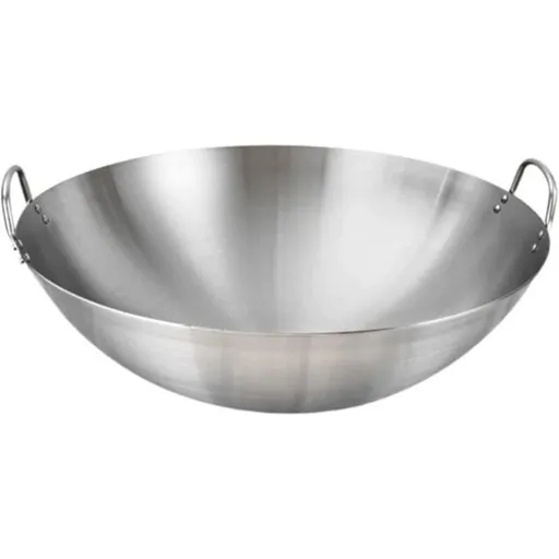 1 Pcs Large Stainless Steel Wok, Hand Hammered Carbon Steel Wok, Stainless Steel Wok Frying Pan Dual Handle Wok for Kitchen Home 11