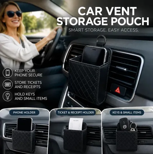 Soft Sheepskin Car Air Vent Storage Bag, Multifunctional Vehicle Pocket For Phone Small Sundries, Black