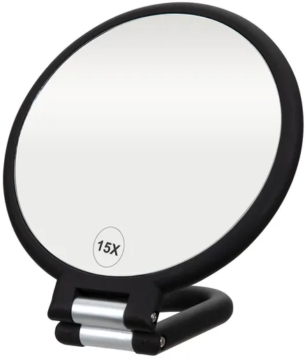 Pocket Mirror - 15x Magnifying Pocket Mirror - Pocket Mirror - Portable Travel Mirror - Makeup Mirror - Beauty Mirror - with Handle - Round - Practical - Black