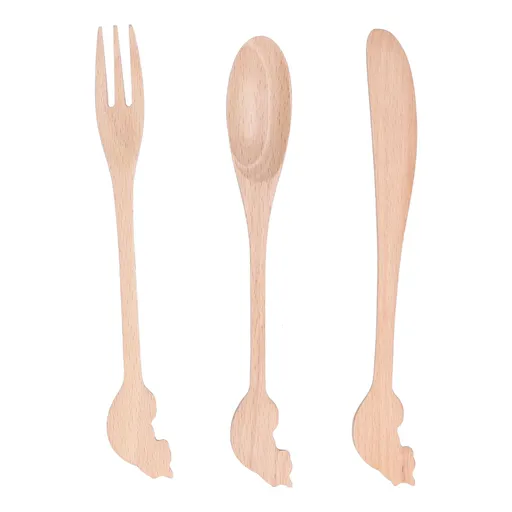 3pcs Wooden Tableware Set Spoon Fork Reusable Hand Made Utensils Portable Soup Spoon for Kitchen Picnic Hotel