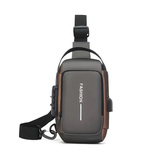 Honeycomb breathable men's chest bag: USB charging and password lock for safety and convenience, M/L sizes available, adjustable shoulder strap for pressure relief, essential item for travel.(Grey gold,L)