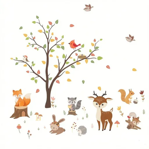 decalmile Woodland Wall Decals Animals Tree Owl Fox Deer Wall Stickers Kids Bedroom Baby Nursery Wall Decor