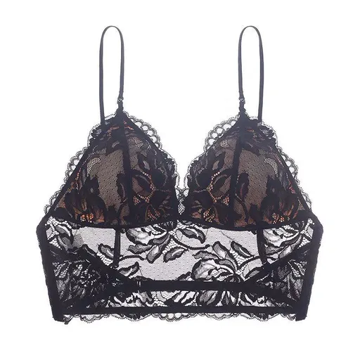 House Of Dasein French Sexy Thin Non Wired Bra Lace Embroidery Underwear For Women Shape Backless Strap Camisole - Black - M