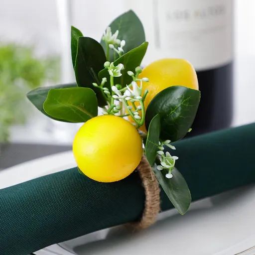 Lemon Napkin Rings Set of 4, Lemon Napkin Ring Holder Fruit Napkin Holder Rings for Spring Summer Wedding Banquet Birthday