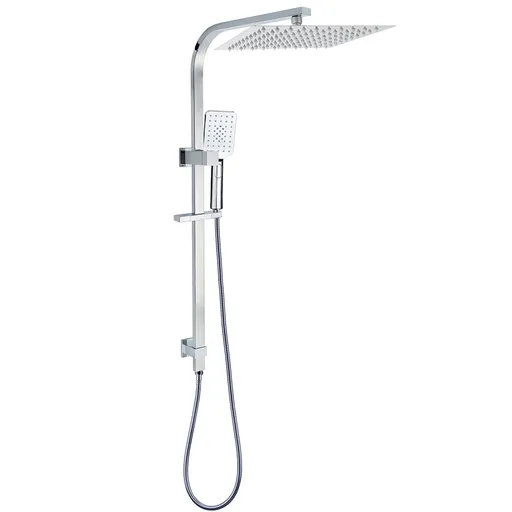Chrome Dual Square Shower Set 12" Rain Shower Head 3 Function Handheld Rail Arm