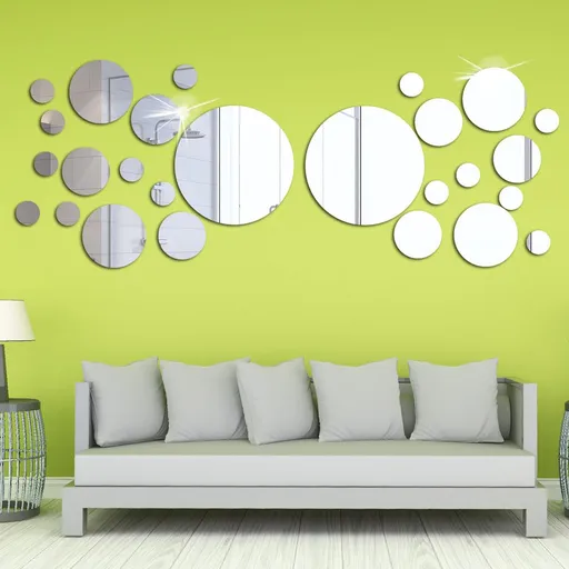 26 Pieces Flexible Mirror Wall Stickers Set Removable Acrylic Mirror Circle Self Adhesive Plastic Mirror Decal for Home Decor