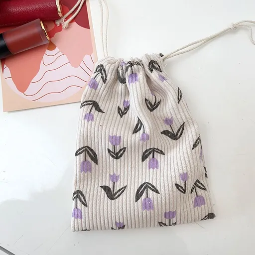 Corduroy Storage Bag Cube Travel Organizer BYBY-195 Purple Flower
