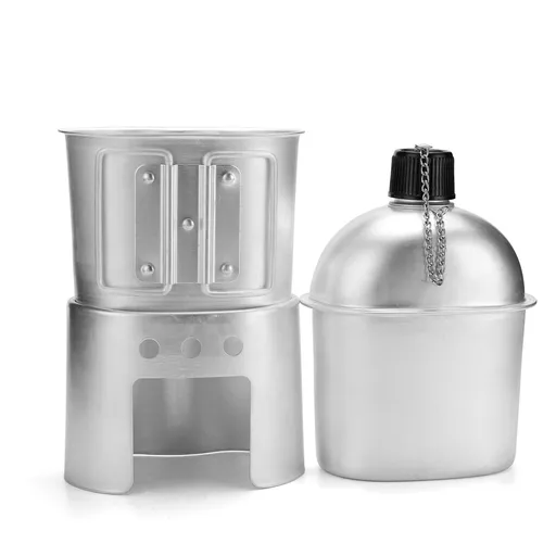 3 xCanteen Set of 3 Aluminium Cookware Set with Cover for Camping Hiking Backpack Aluminum Cup Stove Stainless
