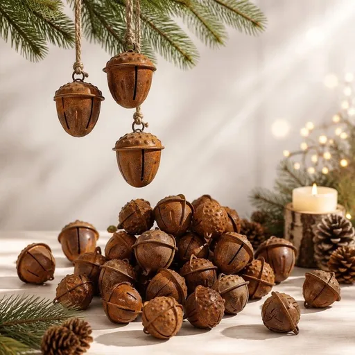20Pcs Country Primitive Rusty Acorn Jingle Bells, 1.1 x 1.2 inch Rustic Farmhouse Home Decor for Christmas Crafting Autumn