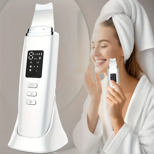 4-in-1 Ultrasonic EMS Skin Spatula: Ion+ Blackhead Extraction & Ion- Serum Infusion, EMS V-Face Lifting, LED Display. The ultimate at-home deep cleansing device.
