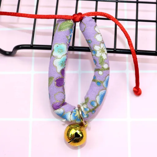 Cat Collar Odd Pet Japanese Style Cloth Bell Wind Round Bell Purple