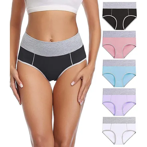 Plus Size Sport Yoga Panties 5-Pack Mixed Colors - Seamless Breathable Cotton High Waist Brief for Women - Workout Athletic Underwear for Daily Comfort - Size 3XL
